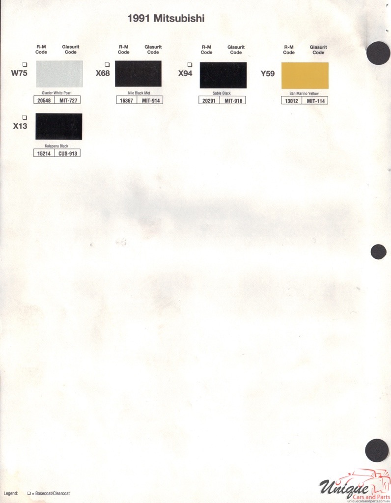 1991 Mitsubishi Paint Charts RM 2